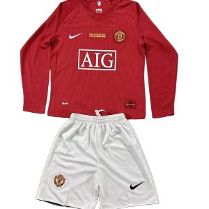Manchester United Tenue Rétro Domicile Manche Longues 07/08 - Enfant